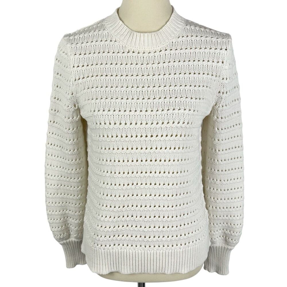 J. Crew Ivory Balloon Sleeve Pointelle Knit Pullover Sweater Women’s Small AW847